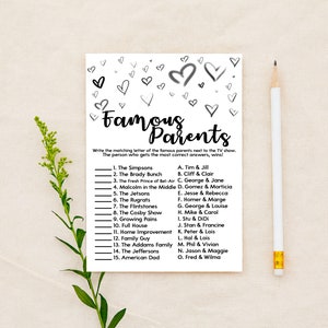 Famous Parents Baby Shower Game, Famous TV Parents Baby Shower Activity, Television Parents Baby Shower Games