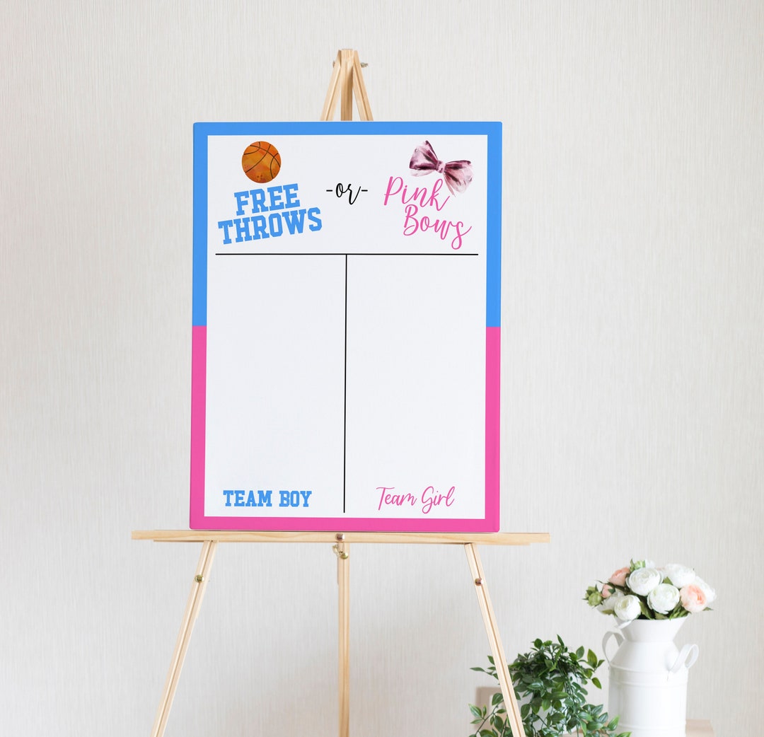 Free Throws or Pink Bows Gender Reveal Voting Sign Sports Themed Gender Reveal Party Vote Board