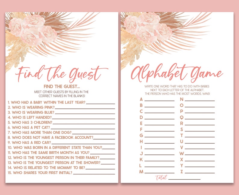 Pink Boho Floral Themed Baby Shower Game Pack Printable Baby - Etsy