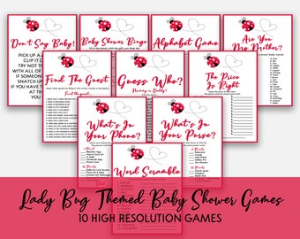 Red Ladybug Themed Baby Shower Game Pack, Printable Baby Shower Games, Games for Baby Shower, Lady Bug Baby Shower Games Package