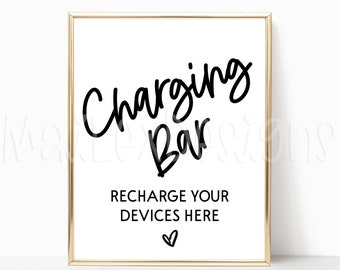 Charging Bar Sign, Charge Your Phone Here Sign, 8x10 Sign