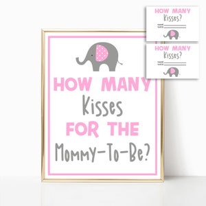 Raad eens hoeveel kussen de toekomstige mama zal zijn? Teken en raad kaart | Roze olifant thema 8 x 10 baby shower teken