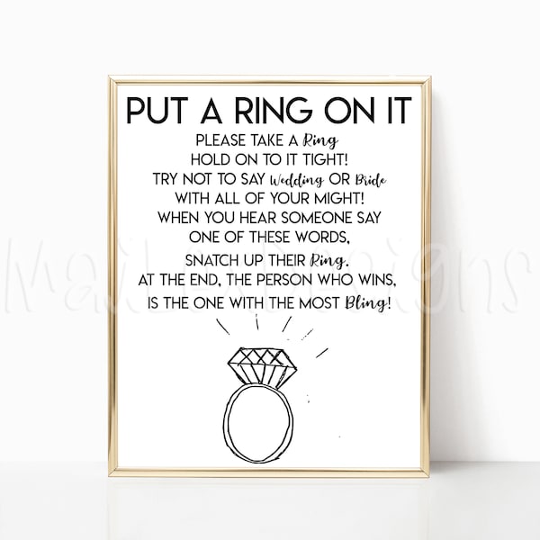 Put A Ring On It Bridal Shower Sign, 8x10 Sign