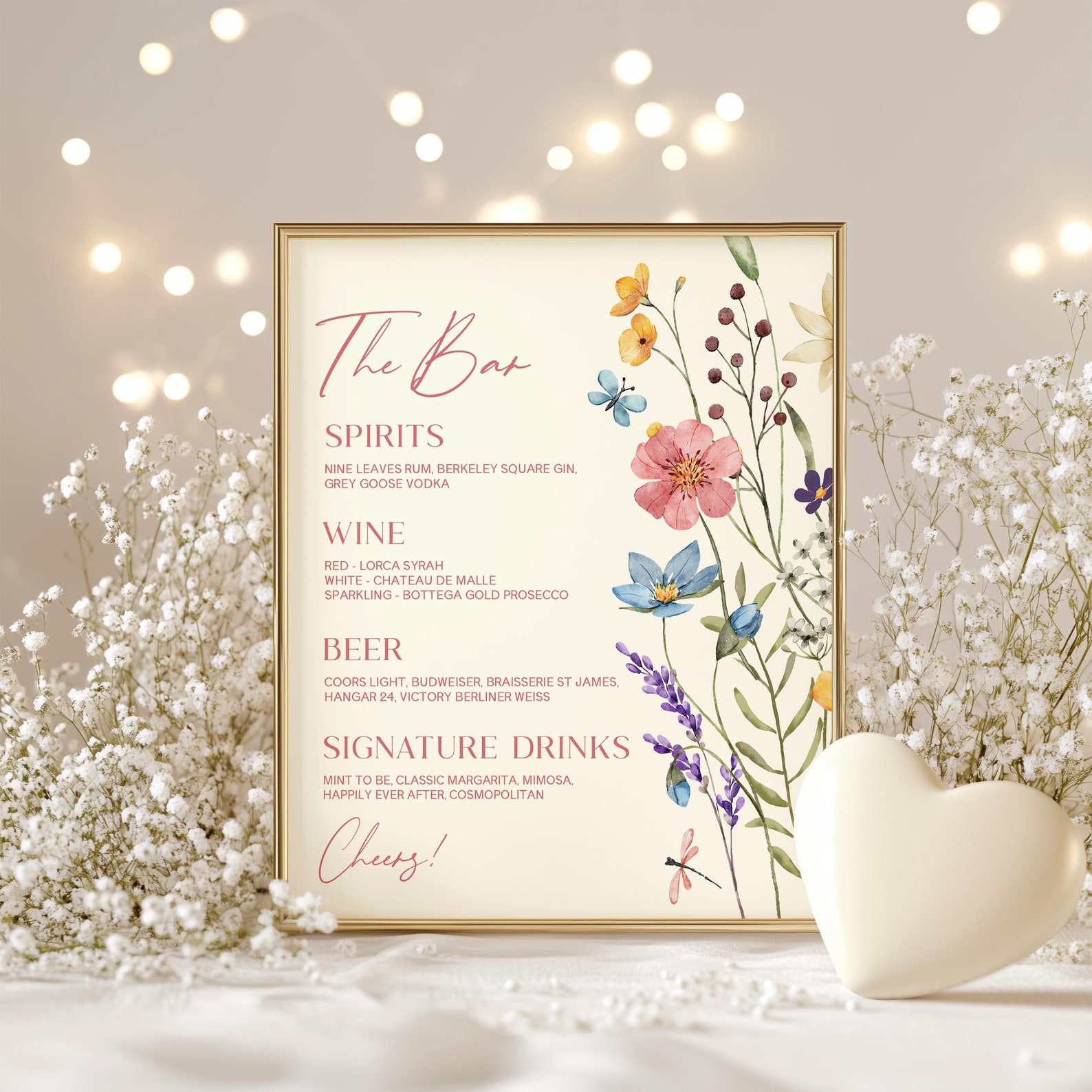 Editable Wedding Bar Sign Menu Template | Elegant Wildflower Floral ...