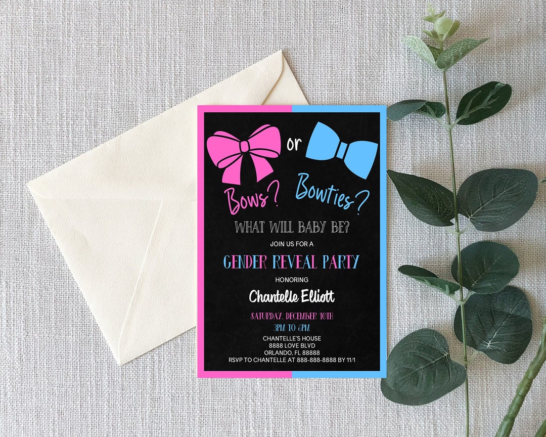 Editable Gender Reveal Invitation Bows or Bowties Gender Etsy