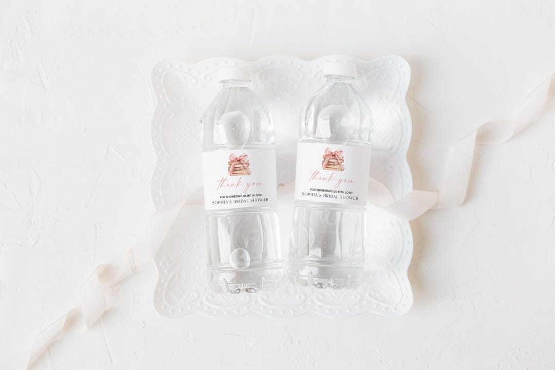 Best Chapter Label Editable Chapter Book Storybook Pink Bow Bridal Shower Water Bottle ...