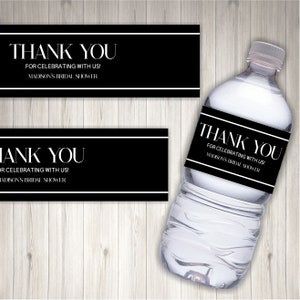 Editable Bridal Shower Water Bottle Label | Minimal Minimalist Black and White Themed Favor Bottle Labels