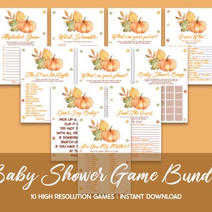Fall Pumpkin and Leaves Themed Baby Shower Game Pack, Printable Baby Shower Games, Games for Baby Shower, Baby Shower Games Package