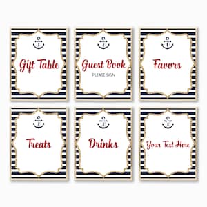 Maritimes Party Zeichen Set | Marineblaue Anker-Themed-Geburtstags-Party oder Baby-Dusche-Zeichen
