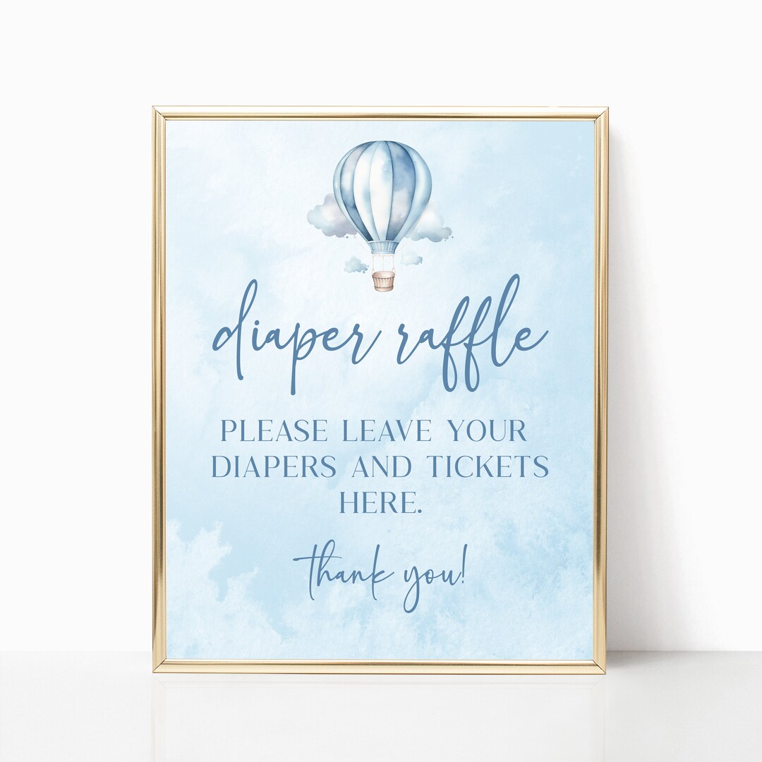 Baby Shower Diaper Raffle Sign | Blue Hot Air Balloon Diaper Raffle ...