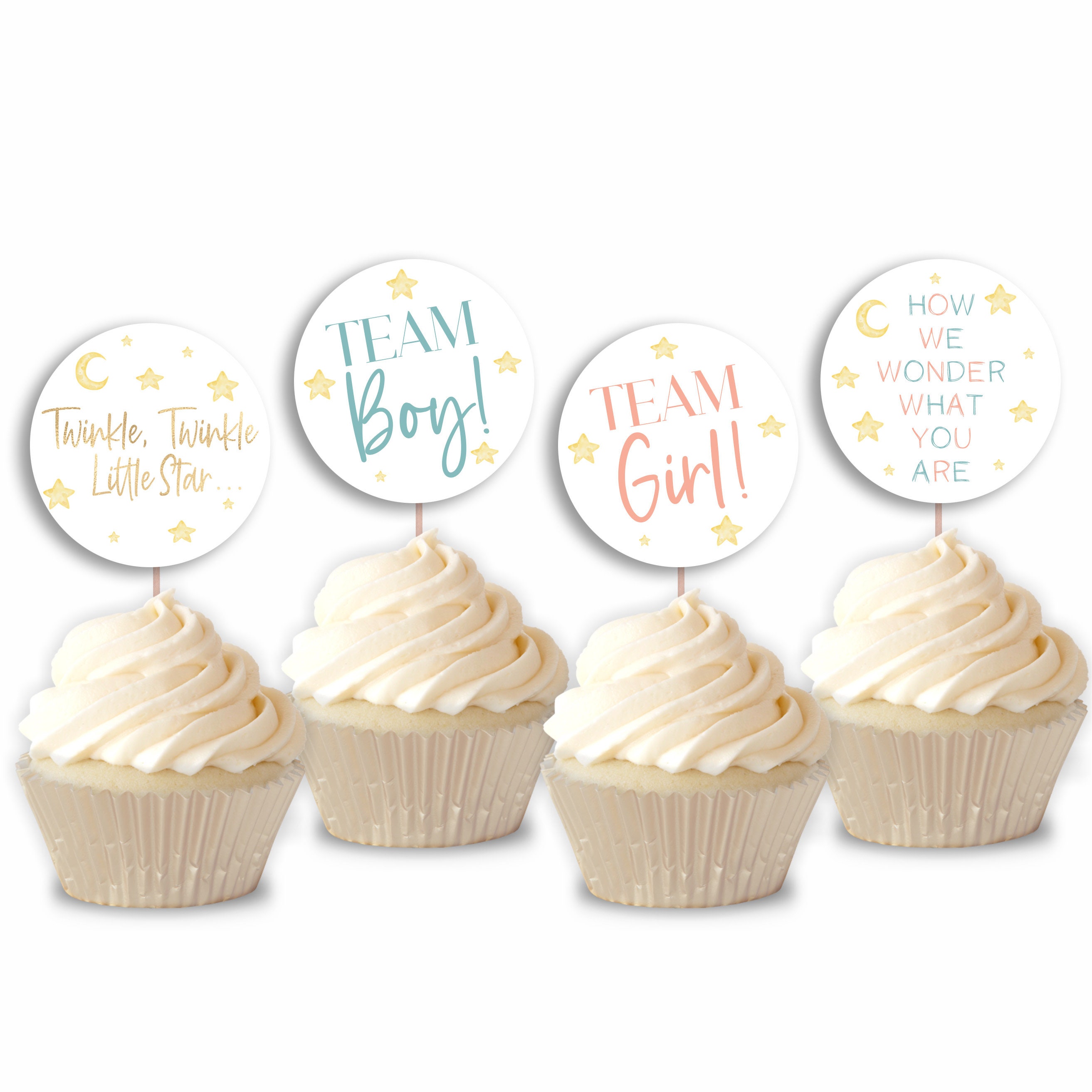 Gender Reveal Party Cupcake Topper | Twinkle Twinkle Little Star How We Wonder What You Are Gender Reveal Cup Cake Toppers A32