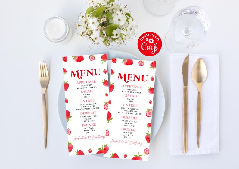 Editable Birthday Party Menu | Strawberry Berry Sweet Birthday Party ...