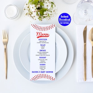 Bearbeitbares Baby Shower Menü | Baseball Themen | Sport