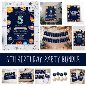 Paquete de invitaciones para el quinto cumpleaños de Houston &quot;Tenemos 5 años&quot; / Colección de invitaciones para el quinto cumpleaños de Outer Space Galaxy / Decoración C12