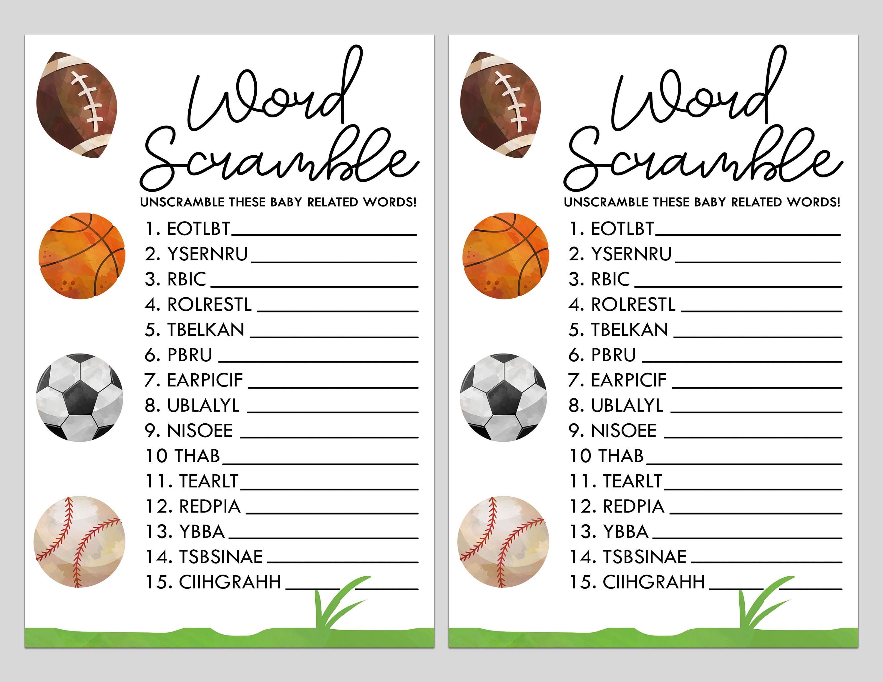 Sports Themed Baby Shower Game Pack Printable Baby Shower Etsy Australia