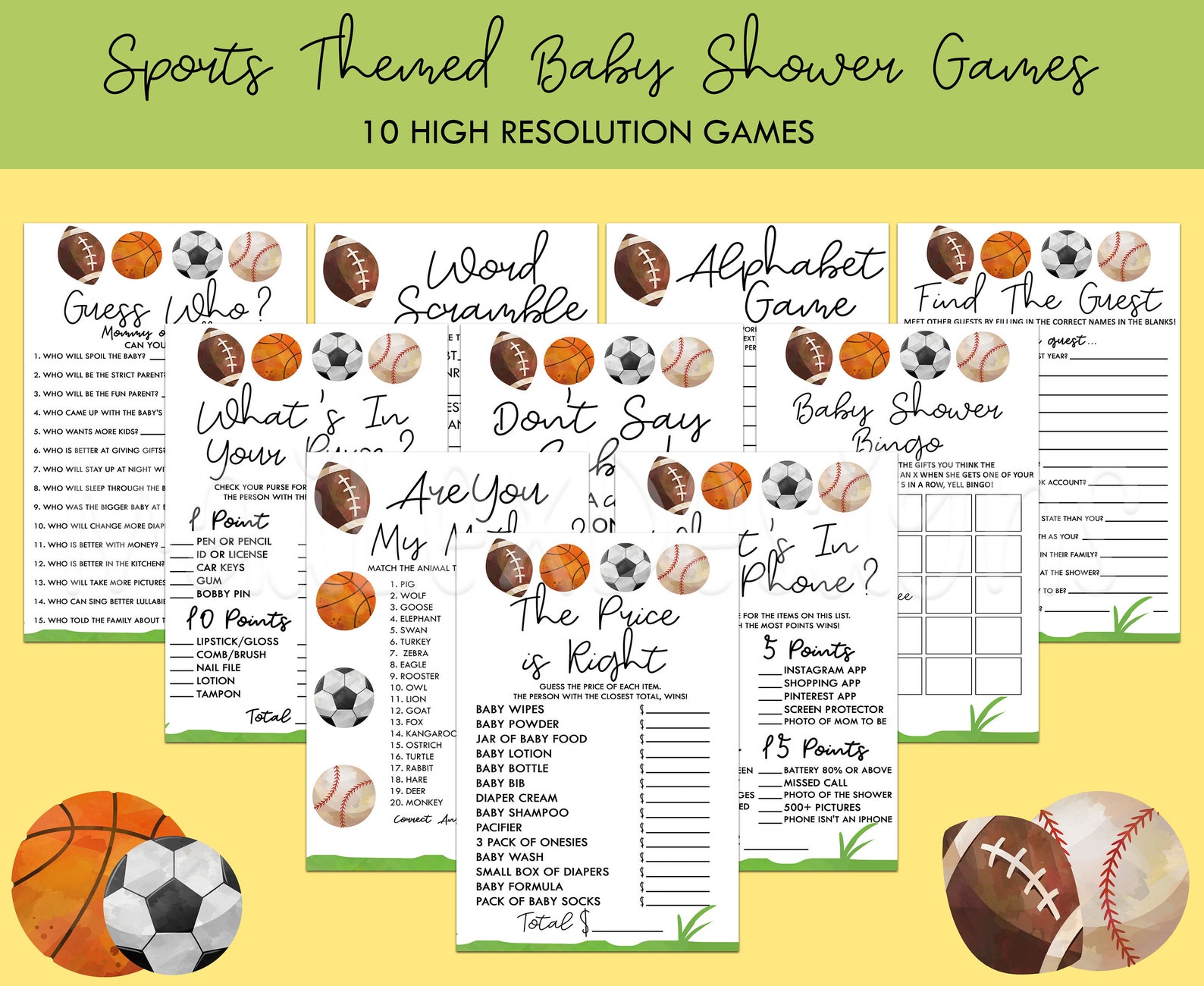 Sports Themed Baby Shower Game Pack Printable Baby Shower Etsy Canada