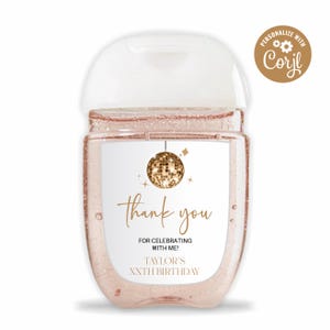 Bearbeitbares Geburtstagsfeier-Händedesinfektionsetikett | Gold glitzernde Disco Ball Hand Sanitizer Labels Für Bath & Body Works Pocketbac Flasche B18
