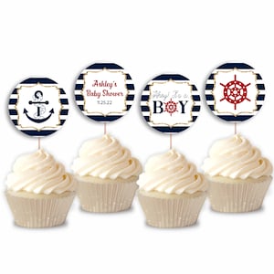 Editable Cupcake Topper | Ahoy! It&#39;s A Boy! Nautical Themed Baby Shower Cup Cake Toppers