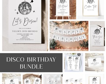 Let's Disco! Silver Sparkly Disco Ball Birthday Party Invitation Bundle | Elegant Birthday Invite Set Collection | Decor Decorations B17