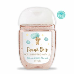 Etiqueta editable de desinfectante de manos de baby shower / Teddy Bear Baby Shower Etiquetas desinfectantes de manos para baño y Body Works Pocketbac Bottle