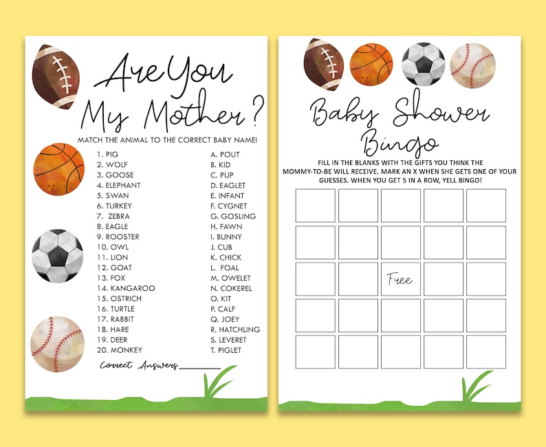 Sports Themed Baby Shower Game Pack Printable Baby Shower Etsy