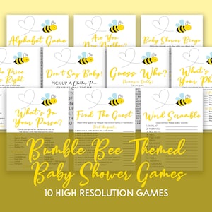 Yellow Bumble Bee Themed Baby Shower Game Pack, Printable Baby Shower Games, Games for Baby Shower, Baby Shower Games Package
