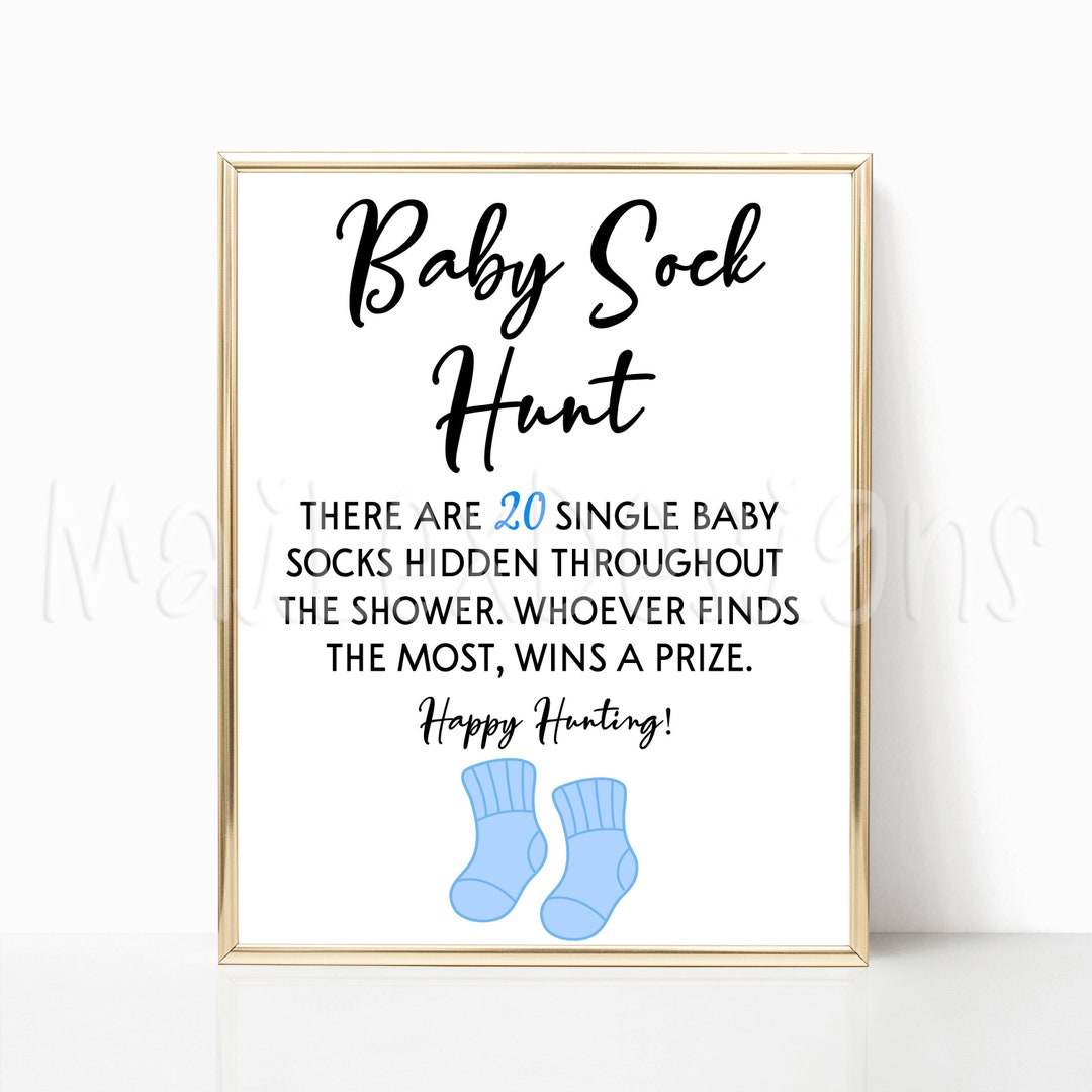 Blue Baby Shower Baby Sock Hunt Game Sign, 8x10 Etsy
