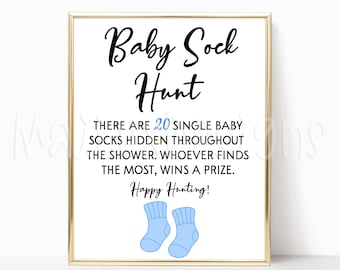 Blue Baby Shower Baby Sock Hunt Game Sign, 8x10