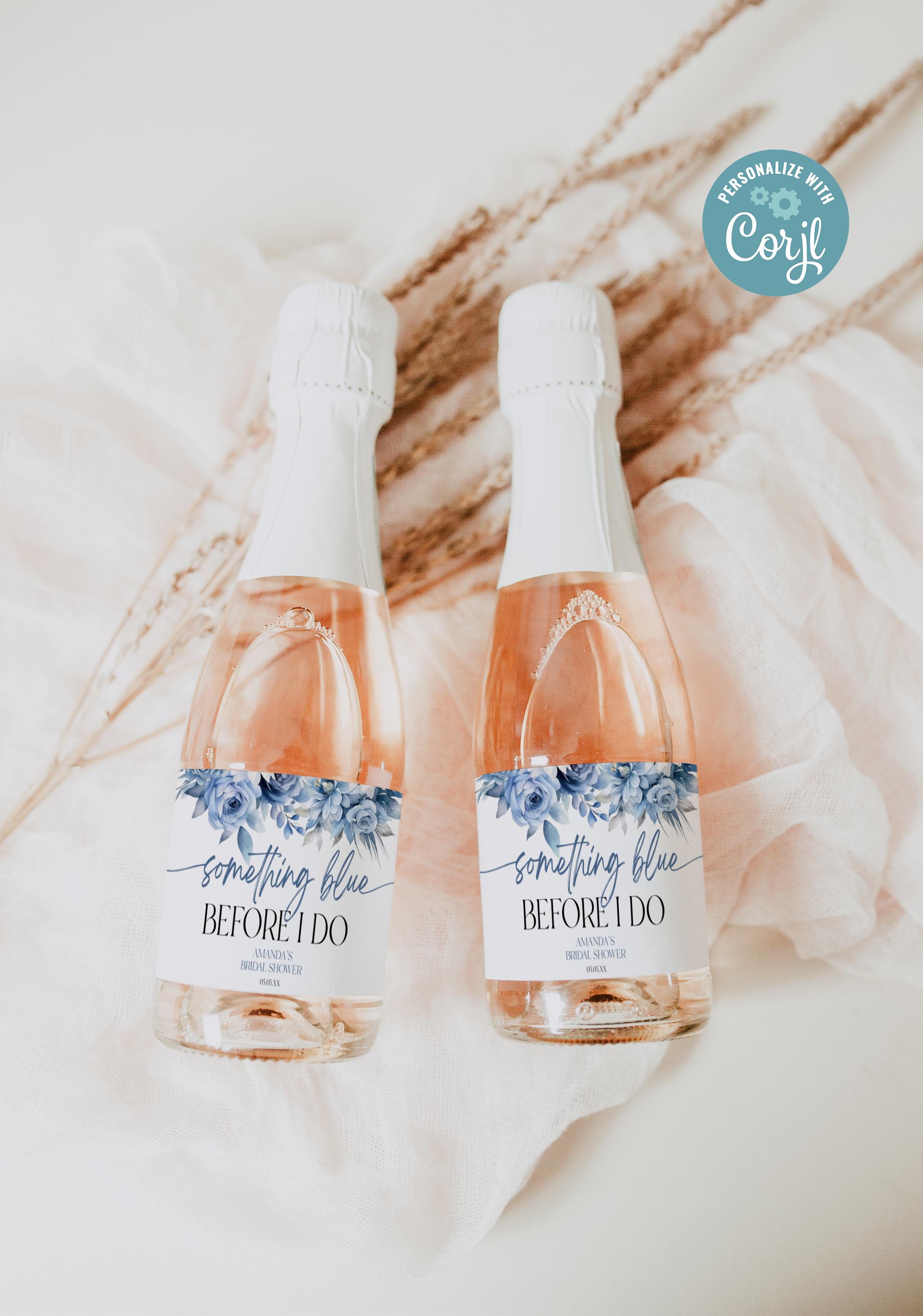 Something Blue Before I Do Editable Dusty Blue Floral Flowers Bridal Shower Wine Bottle Label Template | Wine Champagne Labels B12