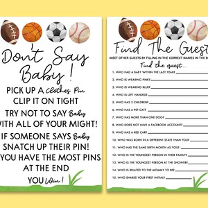 Sports Themed Baby Shower Game Pack Printable Baby Shower - Etsy Canada