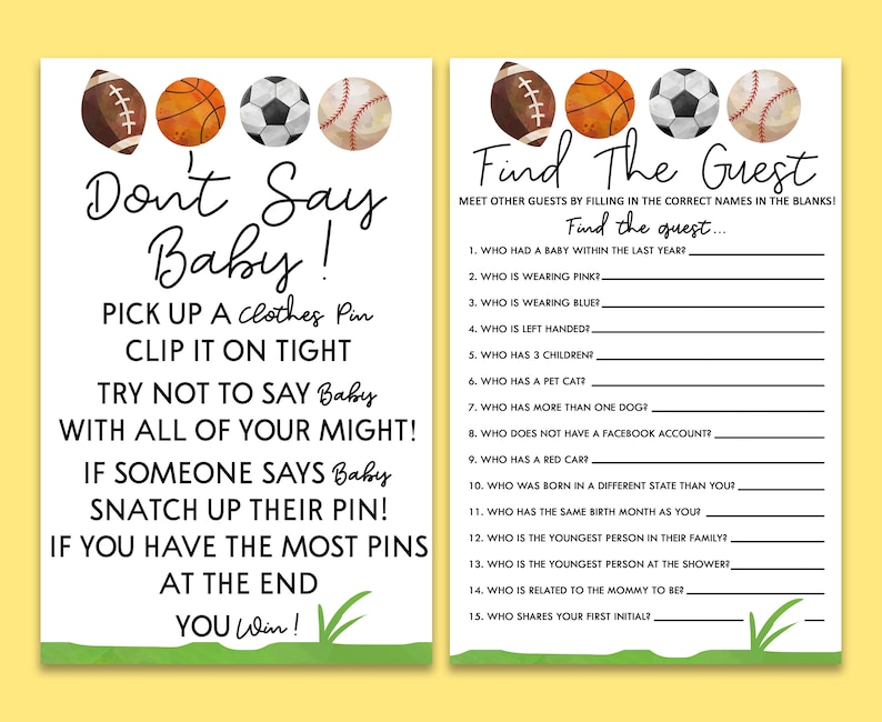 Sports Themed Baby Shower Game Pack Printable Baby Shower Etsy