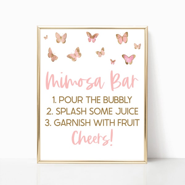 Pink Butterfly Themed Mimosa Bar Sign, Butterflies Themed 8x10 Mimosa Bar Sign, Bridal Shower, Wedding, Baby Shower