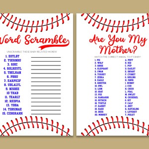 Baseball Themed Baby Shower Game Pack, Printable Baby Shower Games ...