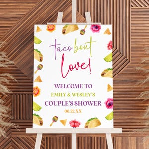 Taco Kampf Liebe! Bearbeitbares Paar-Dusche-Willkommensschild | Fiesta Staffelei Schild Poster B49