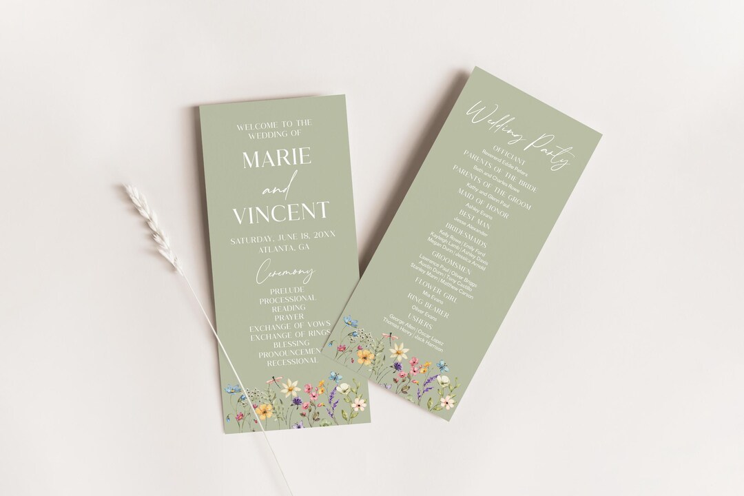 Green Wildflower Floral Flowers Wedding Program | Wild Flower ...