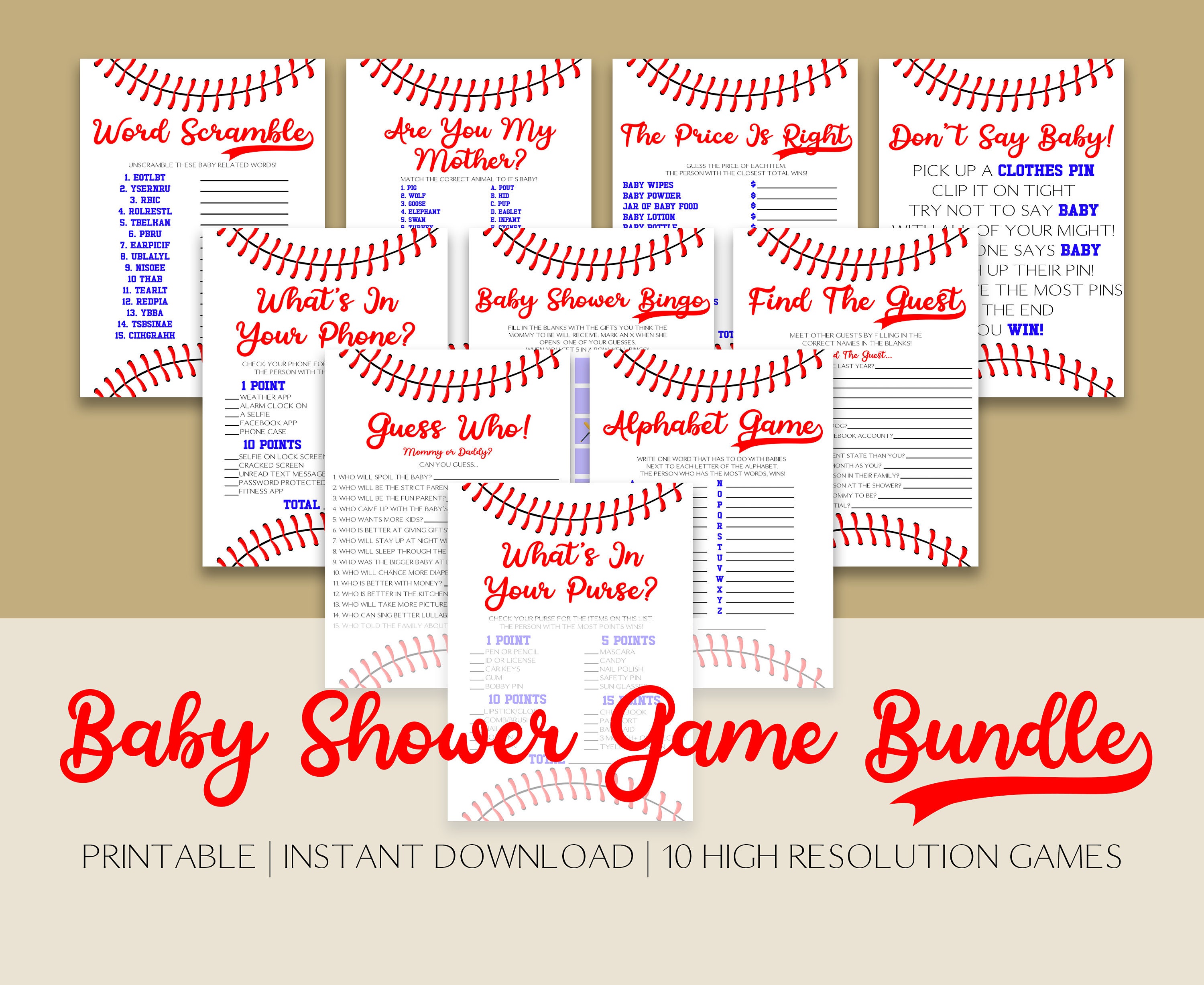 Baseball Themed Baby Shower Game Pack Printable Baby Shower - Etsy