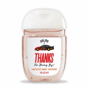 Etykieta na butelkę z płynem do dezynfekcji rąk na Baby Shower z możliwością edycji w samochodzie wyścigowym | Etykiety na butelkę Pocketbac firmy Bath & Body Works | Czarny czerwony płomień samochodu wyścigowego A6