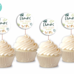 Editable Cupcake Topper | Safari Animal Themed Baby Shower Cup Cake Toppers