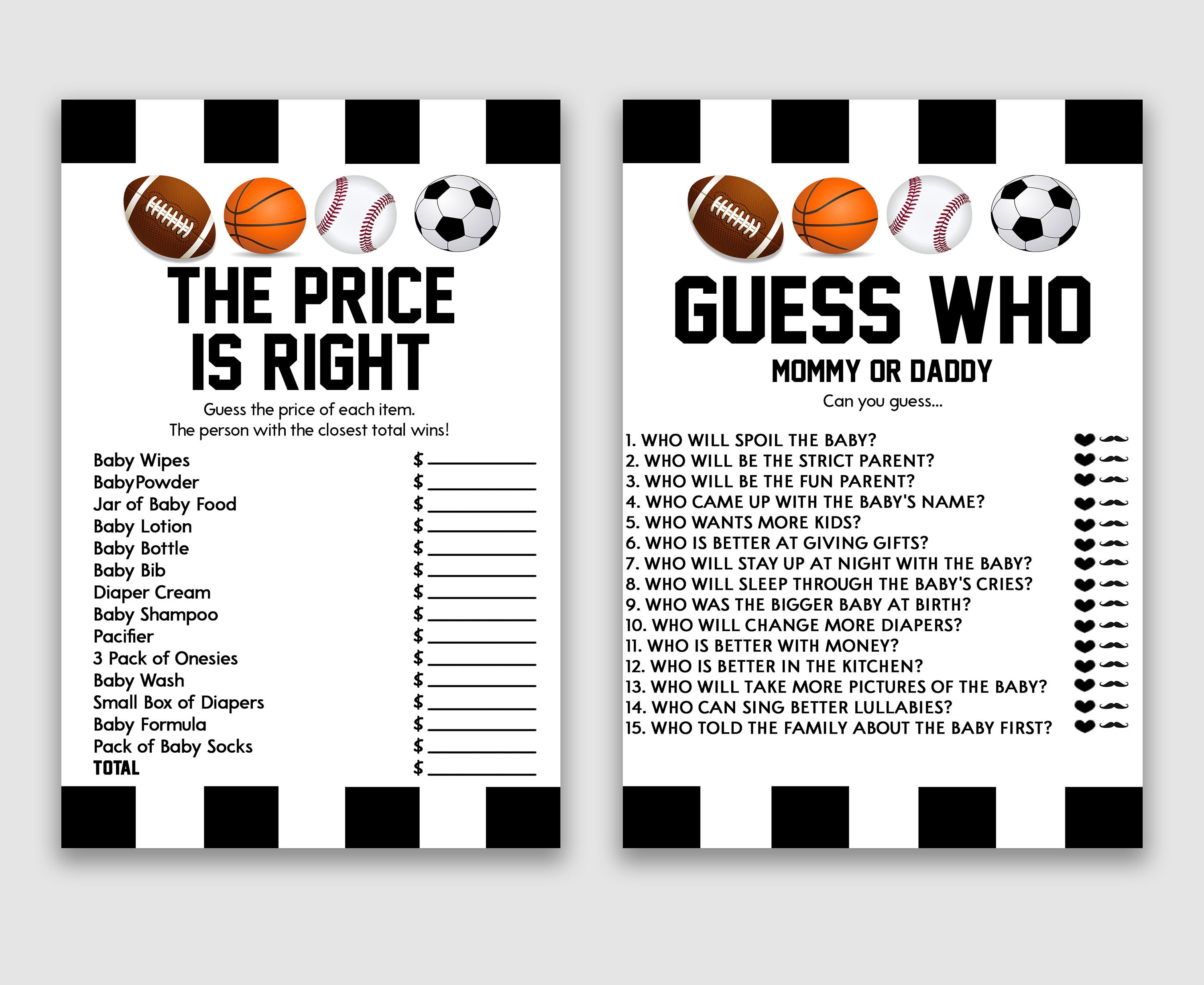 Sports Themed Baby Shower Game Pack Printable Baby Shower Etsy