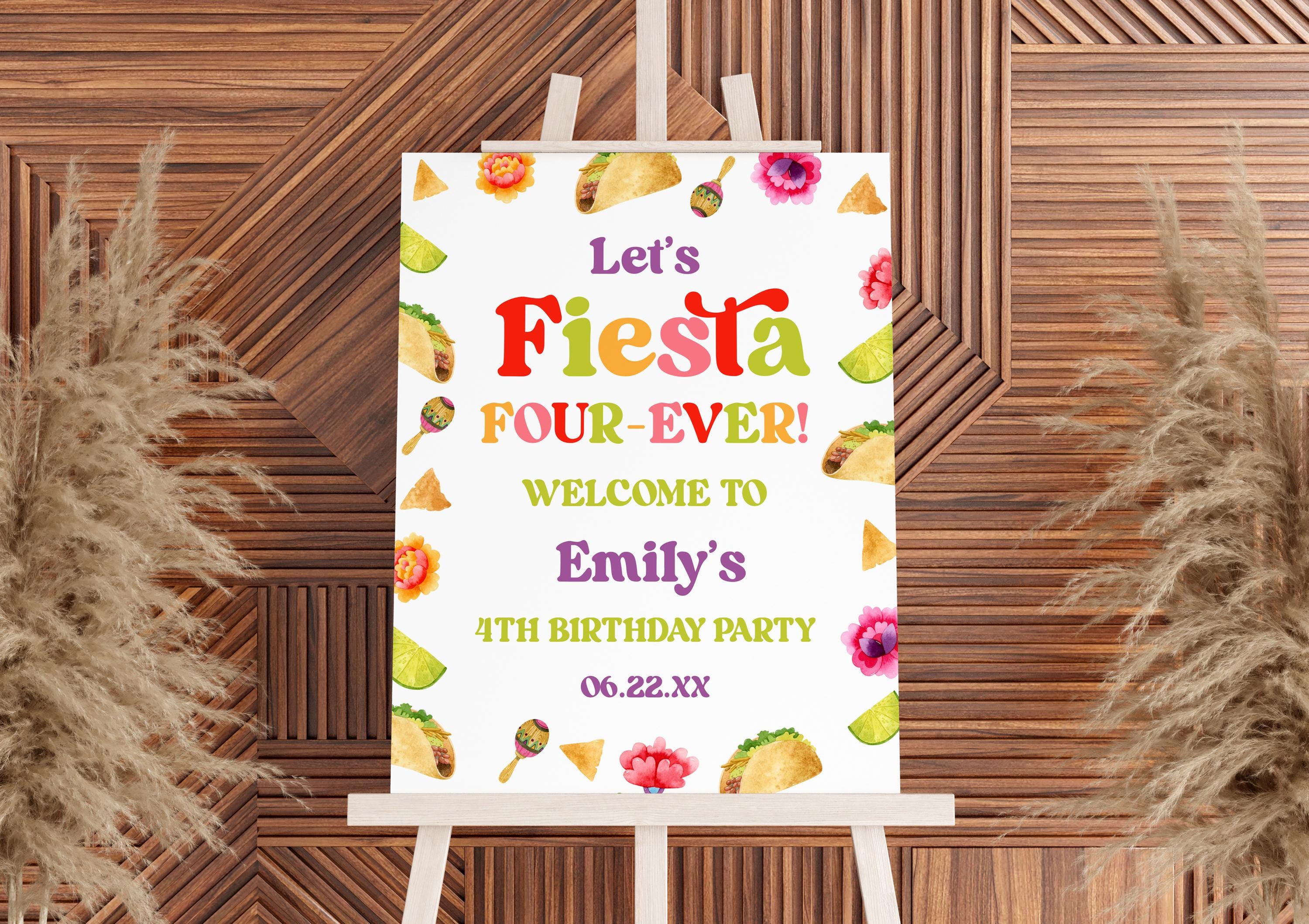 Fiesta Four-ever 4th Birthday Party Welcome Sign | Retro Taco