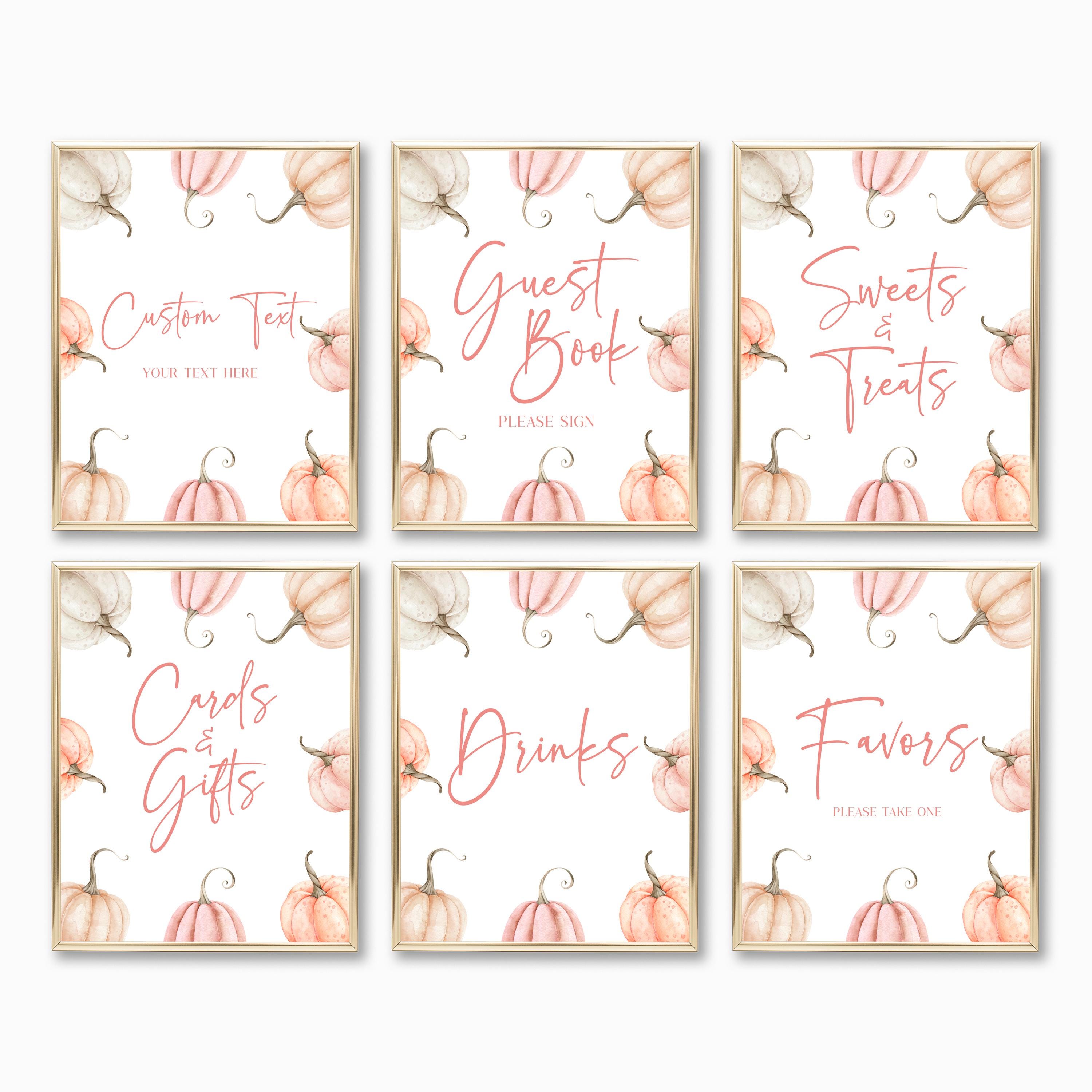 Pink Pumpkins Party Sign Set | 8x10 Birthday Party Baby Shower Bridal Shower Signs | Fall Autumn A99 B2