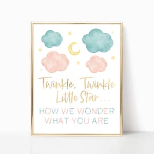 Twinkle Twinkle Little Star How We Wonder What You Are Gender Reveal Sign | Gender Reveal Party Decoration Sign | Blue & Pink A32