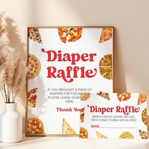 Scheibe Scheibe Baby Retro Pizza Babyparty Windel Verlosung Schild und Karte | Bearbeitbares Babyparty-Windel-Verlosungszeichen und Tickets B78