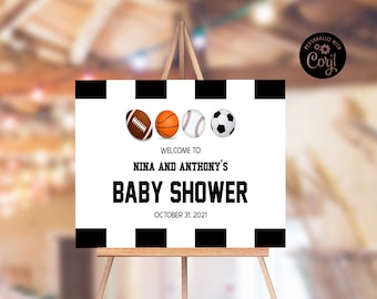 Baby Shower Welcome Sign | Sports Themed Baby Shower Welcome Sign | Football, Soccer, Basketball, Baseball Themed Baby Shower Welcome Sign
