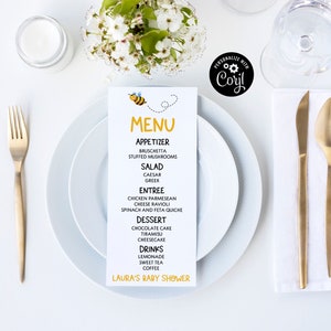 Editable Baby Shower Menu | Bumble Bee Theme