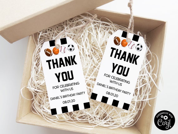 Printable Birthday Party Favor Tag Sports Themed Thank You - Etsy