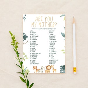 Are You My Mother? Baby Shower Game | Safari Animal Themed | Zoo Animal Theme Animal Matching Game