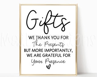 Wedding Gift Table Sign, Thank You For Gifts Sign, 8x10 Wedding Sign