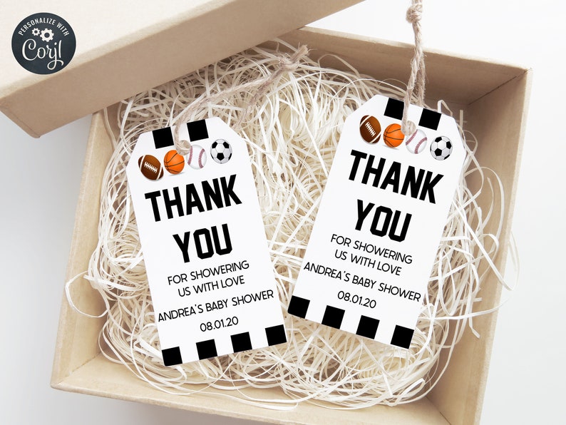 Printable Baby Shower Party Favor Tag Sports Themed Thank You Favor Tag For Baby Shower image 1