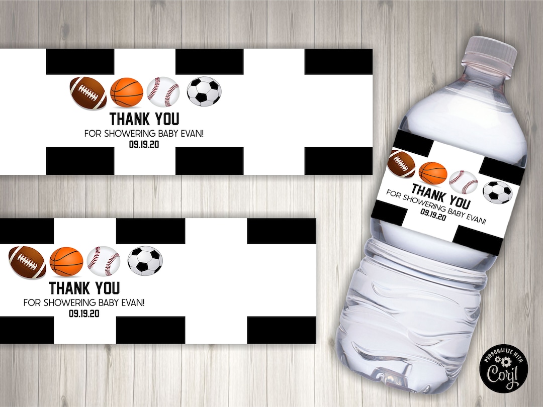 Editable Sports Themed Water Bottle Label Baby Shower Favor Bottle Labels Etsy